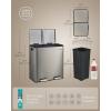 imageSONGMICS Trash Can 2 x 8 Gallon 2 x 30 L Double Compartment Garbage Can for Recycling Stainless Steel with 15 Liner Bags SoftClose Lids Removable Buckets Pedals White ULTB160WZ01Silver