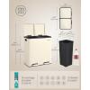 imageSONGMICS Trash Can 2 x 8 Gallon 2 x 30 L Double Compartment Garbage Can for Recycling Stainless Steel with 15 Liner Bags SoftClose Lids Removable Buckets Pedals White ULTB160WZ01Almond