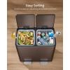 imageSONGMICS Trash Can 2 x 8 Gallon 2 x 30 L Double Compartment Garbage Can for Recycling Stainless Steel with 15 Liner Bags SoftClose Lids Removable Buckets Pedals White ULTB160WZ01Brown
