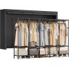 imageSONGMICS Wardrobe Closet 835 Inch Large Capacity Portable Closet Clothing Rack 25 mm DiaThick Steel Tubes Clothes Organizer with Fabric Cover 5 Hanging Rails 10 Shelves Ink Black URDR095B01Ink Black