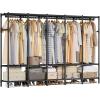 imageSONGMICS Wardrobe Closet 835 Inch Large Capacity Portable Closet Clothing Rack 25 mm DiaThick Steel Tubes Clothes Organizer with Fabric Cover 5 Hanging Rails 10 Shelves Ink Black URDR095B01Ink Black