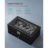 imageSONGMICS Watch Box 20Slot Watch Case Organizer with Large Glass Lid Removable Pillows Metal Lock Gift for Loved Ones Black Synthetic Leather Grey Lining UJWB036B101Black  Gray