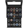 imageSONGMICS Watch Box 20Slot Watch Case Organizer with Large Glass Lid Removable Pillows Metal Lock Gift for Loved Ones Black Synthetic Leather Grey Lining UJWB036B101Black  Black