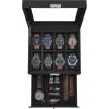 imageSONGMICS Watch Box 20Slot Watch Case Organizer with Large Glass Lid Removable Pillows Metal Lock Gift for Loved Ones Black Synthetic Leather Grey Lining UJWB036B101Black  Black