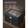 imageSONGMICS Watch Box 20Slot Watch Case Organizer with Large Glass Lid Removable Pillows Metal Lock Gift for Loved Ones Black Synthetic Leather Grey Lining UJWB036B101Black  Grey