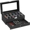 imageSONGMICS Watch Box 20Slot Watch Case Organizer with Large Glass Lid Removable Pillows Metal Lock Gift for Loved Ones Black Synthetic Leather Grey Lining UJWB036B101Black  Black