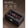 imageSONGMICS Watch Box 20Slot Watch Case Organizer with Large Glass Lid Removable Pillows Metal Lock Gift for Loved Ones Black Synthetic Leather Grey Lining UJWB036B101Black  Wine Red