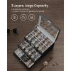 imageSONGMICS Watch Box 20Slot Watch Case Organizer with Large Glass Lid Removable Pillows Metal Lock Gift for Loved Ones Black Synthetic Leather Grey Lining UJWB036B101Black  Grey