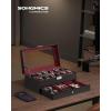imageSONGMICS Watch Box 20Slot Watch Case Organizer with Large Glass Lid Removable Pillows Metal Lock Gift for Loved Ones Black Synthetic Leather Grey Lining UJWB036B101Black  Wine Red