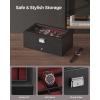 imageSONGMICS Watch Box 20Slot Watch Case Organizer with Large Glass Lid Removable Pillows Metal Lock Gift for Loved Ones Black Synthetic Leather Grey Lining UJWB036B101Black  Wine Red