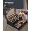 imageSONGMICS Watch Box 20Slot Watch Case Organizer with Large Glass Lid Removable Pillows Metal Lock Gift for Loved Ones Black Synthetic Leather Grey Lining UJWB036B101Black  Gray