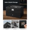 imageSONGMICS Watch Box 20Slot Watch Case Organizer with Large Glass Lid Removable Pillows Metal Lock Gift for Loved Ones Black Synthetic Leather Grey Lining UJWB036B101Black  Gray