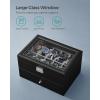 imageSONGMICS Watch Box 20Slot Watch Case Organizer with Large Glass Lid Removable Pillows Metal Lock Gift for Loved Ones Black Synthetic Leather Grey Lining UJWB036B101Black  Gray