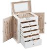 imageSONGMICS 6Layer Jewelry Box Organizer with 5 Drawers Jewelry Storage Case with Lock and Mirror Large Storage Capacity Gift for Loved Ones for Necklaces Watches Jelly Pink UJBC152SA02SWhite