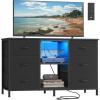 imageSONGMICS BELLAH Collection  TV Stand for TVs Up to 55 Inches Dresser for Bedroom Living Room Chest of Drawers Steel 6 Drawers and 2 Shelves Modern Ink Black ULGS032B101SInk Black