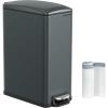 imageSONGMICS Bathroom Trash Can and Toilet Brush Set 13 Gallon Small Trash Bin with Lid Slim for Small Spaces Stainless Steel Garbage Can Soft Close Silver ULTB560E0501Charcoal Gray