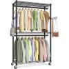 imageSONGMICS Clothing Rack HeavyDuty Garment Rack with Adjustable Storage Shelves and Hanging Rails Hooks Freestanding Portable Wardrobe Closet Rack Ink Black ULGR436B01354W x 783H