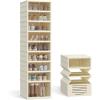imageSONGMICS Foldble Shoe Storage Organizer for Closet Stackable Sneaker Cabinet with Magnetic Door Large Plastic Container Bins for Living Room Entryway 9Tier for 18 Pairs Cream White ULSP918WD01Cream White