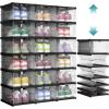 imageSONGMICS Foldble Shoe Storage Organizer for Closet Stackable Sneaker Cabinet with Magnetic Door Large Plastic Container Bins for Living Room Entryway 9Tier for 18 Pairs Cream White ULSP918WD01Transparent  Ink Black