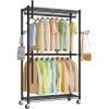 imageSONGMICS HeavyDuty Rolling Clothes Rack Garment Rack Portable Closet on Wheels with Adjustable Mesh Shelves and Hanging Rails Hooks 158 x 433 x 783 Inches Ink Black ULGR417BH01354W without Fabric Cover and Storage Shelves