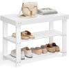imageSONGMICS Shoe Rack Bench 3Tier Bamboo Shoe Storage Organizer Entryway Bench Holds Up to 286 lb 113 x 429 x 178 Inches for Entryway Bathroom Bedroom Ink Black ULBS110B101Cloud White