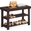 imageSONGMICS Shoe Rack Bench 3Tier Bamboo Shoe Storage Organizer Entryway Bench Holds Up to 286 lb 113 x 429 x 178 Inches for Entryway Bathroom Bedroom Ink Black ULBS110B101Brown