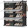 imageSONGMICS Shoe Rack Organizer 8Tier Shoe Storage Cabinet for Closet and Entryway Holds 32 Pairs of Shoes Adjustable Cloud White ULPC034W03Ink Black  Trasparent