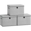 imageSONGMICS Storage Bins with Lids 3 Pack Stackable Fabric Storage Boxes Odorless PP Sheets Foldable Cube Baskets Organizers with Handles 169 x 118 x 118 Inches Dove Gray URFB545GD01Dove Gray