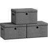 imageSONGMICS Storage Bins with Lids 3 Pack Stackable Fabric Storage Boxes Odorless PP Sheets Foldable Cube Baskets Organizers with Handles 169 x 118 x 118 Inches Dove Gray URFB545GD01Slate Gray