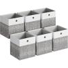 imageSONGMICS Storage Cubes Set of 6 Foldable Fabric Storage Boxes Cube Organizer Boxes with Handles for Closet Shelves Odorless 13 x 13 x 13 Inches Cloud White and Cattail Gray URFB433GM02Cloud White  Cattail Gray