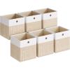 imageSONGMICS Storage Cubes Set of 6 Foldable Fabric Storage Boxes Cube Organizer Boxes with Handles for Closet Shelves Odorless 13 x 13 x 13 Inches Cloud White and Cattail Gray URFB433GM02Cloud White  Sand Beige