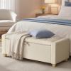 imageSONGMICS Storage Ottoman with Solid Wood Frame Upholstered End of Bed Bench Window Seat Tufted Cushion for Living Room Bedroom Easy Assembly 157 x 429 x 177 Inches Slate Gray ULSF009GN01Summer Sand