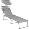 imageSONGMICS Sun Lounger Patio Chaise Lounge Chair Folding with Canopy 76 x 209 x 114 Inches Holds 330 lb Headrest Adjustable Backrest Outdoor Garden Pool Dark Gray UGCB19UV1Greige