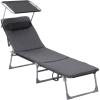 imageSONGMICS Sun Lounger Patio Chaise Lounge Chair Folding with Canopy 76 x 209 x 114 Inches Holds 330 lb Headrest Adjustable Backrest Outdoor Garden Pool Dark Gray UGCB19UV1Grey
