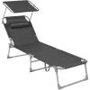 imageSONGMICS Sun Lounger Patio Chaise Lounge Chair Folding with Canopy 76 x 209 x 114 Inches Holds 330 lb Headrest Adjustable Backrest Outdoor Garden Pool Dark Gray UGCB19UV1Dark Gray