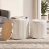 imageSONGMICS Vanity Stool Set of 2 Round Storage Ottoman Small Ottoman Coffee Table Foot Stool Removable Lid for Living Room Bedroom Hallway Easy Assembly Teddy Fleece Cream White ULOM013WD01Velvet White