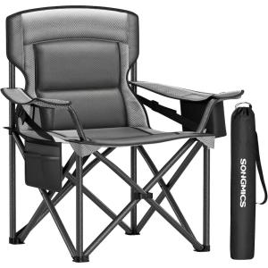 imageSONGMICS 2 Pack Folding Camping Chairs Load 330 lb Cup Holder and High Backrest HeavyDuty Structure for Lawn Garden Fishing Terrace Dark Green UGCB08GNGrey