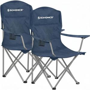 imageSONGMICS 2 Pack Folding Camping Chairs Load 330 lb Cup Holder and High Backrest HeavyDuty Structure for Lawn Garden Fishing Terrace Dark Green UGCB08GNBlue