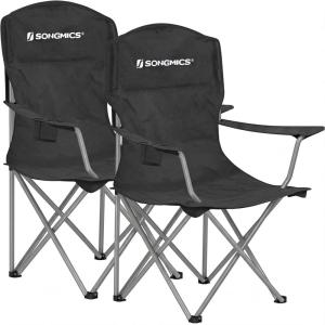 imageSONGMICS 2 Pack Folding Camping Chairs Load 330 lb Cup Holder and High Backrest HeavyDuty Structure for Lawn Garden Fishing Terrace Dark Green UGCB08GNBlack