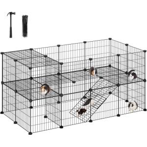 imageSONGMICS 36 Panels Pet Playpen Small Animal Playpen Rabbit Guinea Pig Cage Zip Ties Included Metal Wire ApartmentStyle TwoStory Pet Premium Villa for Bunnies PuppiesIndoor Use Black ULPI002B01Black