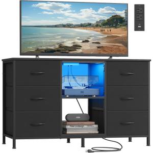 imageSONGMICS BELLAH Collection  TV Stand for TVs Up to 55 Inches Dresser for Bedroom Living Room Chest of Drawers Steel 6 Drawers and 2 Shelves Modern Ink Black ULGS032B101SInk Black