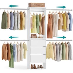 imageSONGMICS Closet System Customizable WalkIn Closet Organizer System with Adjustable Hanging Rods and Storage Shelves White Fits Spaces 496 ft URGR040WZ01S496 FT