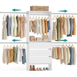 imageSONGMICS Closet System Customizable WalkIn Closet Organizer System with Adjustable Hanging Rods and Storage Shelves White Fits Spaces 496 ft URGR040WZ01S65102 FT