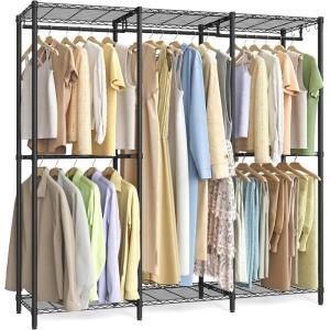 imageSONGMICS Clothing Rack HeavyDuty Garment Rack with Adjustable Storage Shelves and Hanging Rails Hooks Freestanding Portable Wardrobe Closet Rack Ink Black ULGR436B01709W x 705H