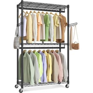 imageSONGMICS Clothing Rack HeavyDuty Garment Rack with Adjustable Storage Shelves and Hanging Rails Hooks Freestanding Portable Wardrobe Closet Rack Ink Black ULGR436B01354W x 783H