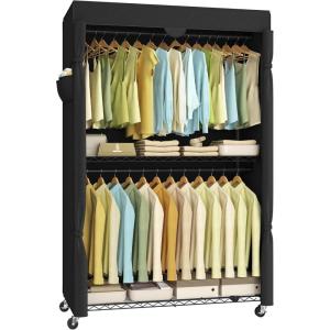 imageSONGMICS Clothing Rack HeavyDuty Garment Rack with Adjustable Storage Shelves and Hanging Rails Hooks Freestanding Portable Wardrobe Closet Rack Ink Black ULGR436B01433w X 783h