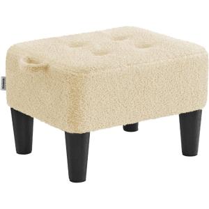 imageSONGMICS Foot Stool Small Teddy Fleece Footstool Ottoman with Thick Cushion and Legs for Living Room Bedroom Entryway 330 lb Weight Capacity Cream White and Ink Black ULOM503WD01Summer Sand  Ink Black