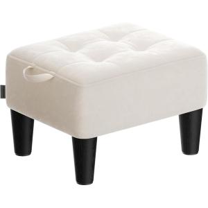 imageSONGMICS Foot Stool Small Teddy Fleece Footstool Ottoman with Thick Cushion and Legs for Living Room Bedroom Entryway 330 lb Weight Capacity Cream White and Ink Black ULOM503WD01Cream White