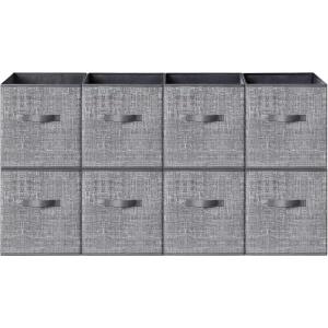 imageSONGMICS HOME Foldable Storage Cubes Set of 8 Fabric Shelf Organizer Bins with Handles Closet Storage Boxes for Clothes 12 x 12 x 12 Inches GrayGray