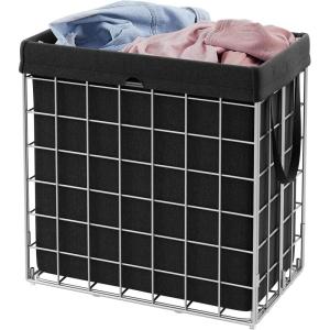 imageSONGMICS HOME Laundry Basket Foldable Laundry Hamper Clothes Hamper Removable Liner with Handles for Bedroom Bathroom 29 Gal 110 L BlackBlack